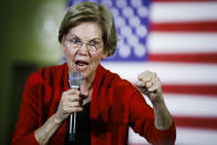 Democratic presidential candidate Sen. Elizabeth Warren, D-Mass., speaks during a campaign event, Sunday, Jan. 26, 2020, in Cedar Rapids, Iowa. (AP Photo/Matt Rourke)