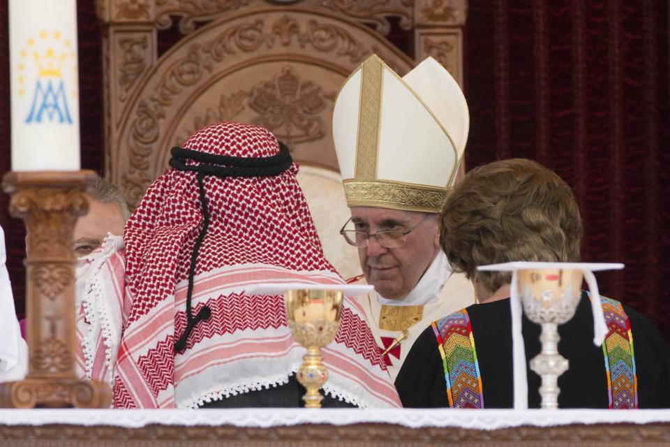 Pope Francis celebrates a mass in Amman's International Stadium