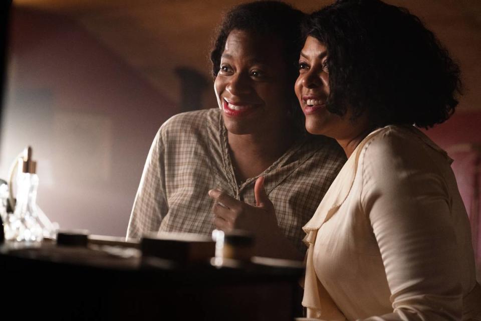 From left, Fantasia Barrino stars as Celie and Taraji P. Henson as Shug Avery in “The Color Purple,” opening in theaters Christmas Day.