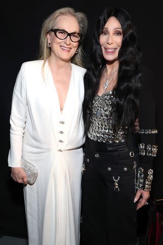 <p>Kevin Mazur/Getty</p> Meryl Streep and Cher attend the 2024 iHeartRadio Music Awards in Los Angeles on April 1, 2024