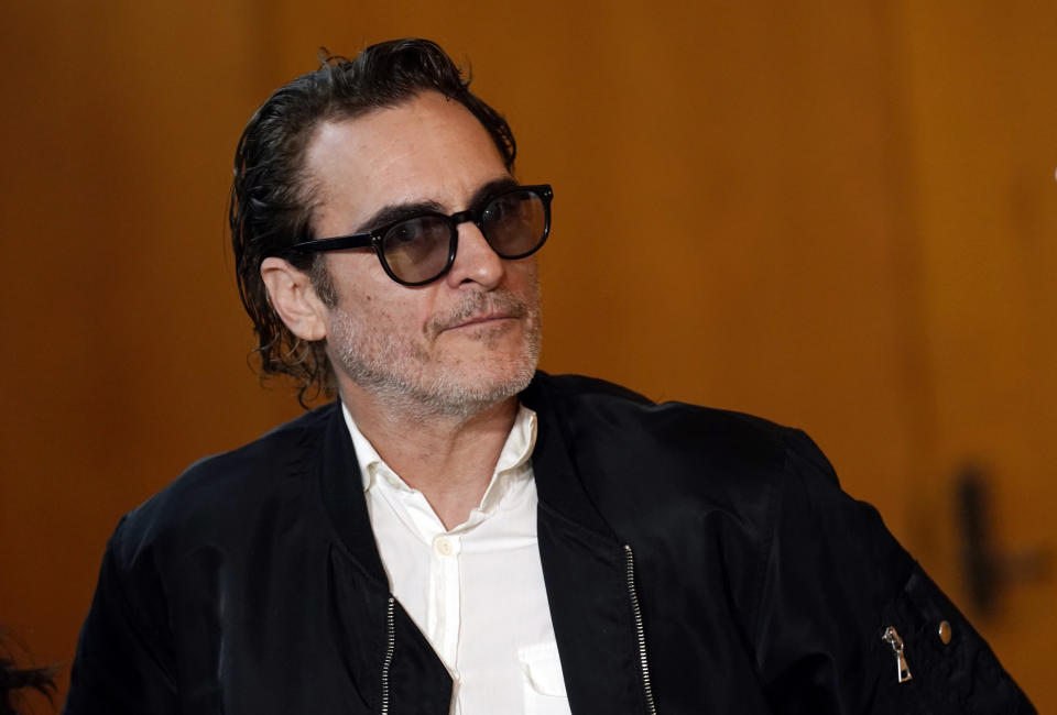 Joaquin Phoenix, star of "Beau Is Afraid," arrives at the premiere of the film, Monday, April 10, 2023, at the Directors Guild of America in Los Angeles. (AP Photo/Chris Pizzello)