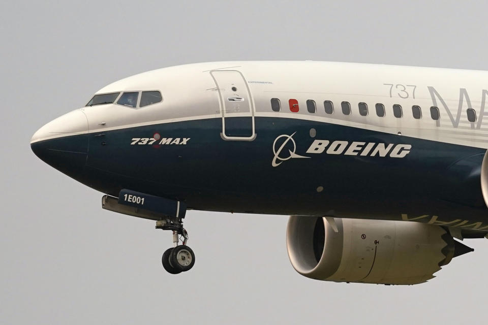 FILE - A Boeing 737 Max jet prepares to land at Boeing Field following a test flight in Seattle, Sept. 30, 2020. Boeing announced plans late Sunday, June 30, 2024, to acquire Spirit AeroSystems for $4.7 billion in an all-stock transaction for the manufacturing firm. (AP Photo/Elaine Thompson, File)