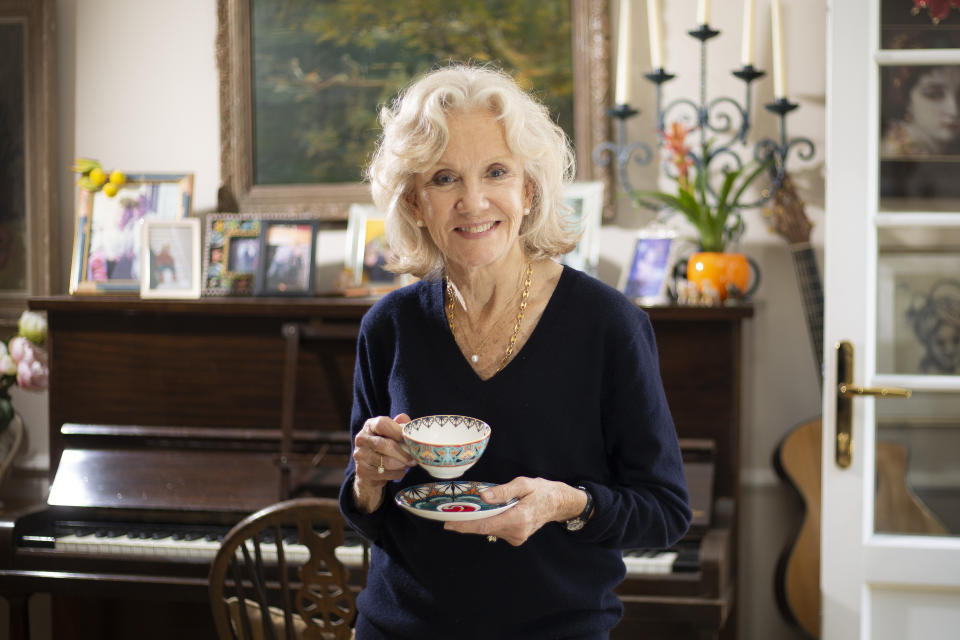 British actor Hayley Mills poses at her home in West London on Wednesday, Aug. 25, 2021 to promote her memoir "Forever Young." (Photo by Joel C Ryan/Invision/AP)