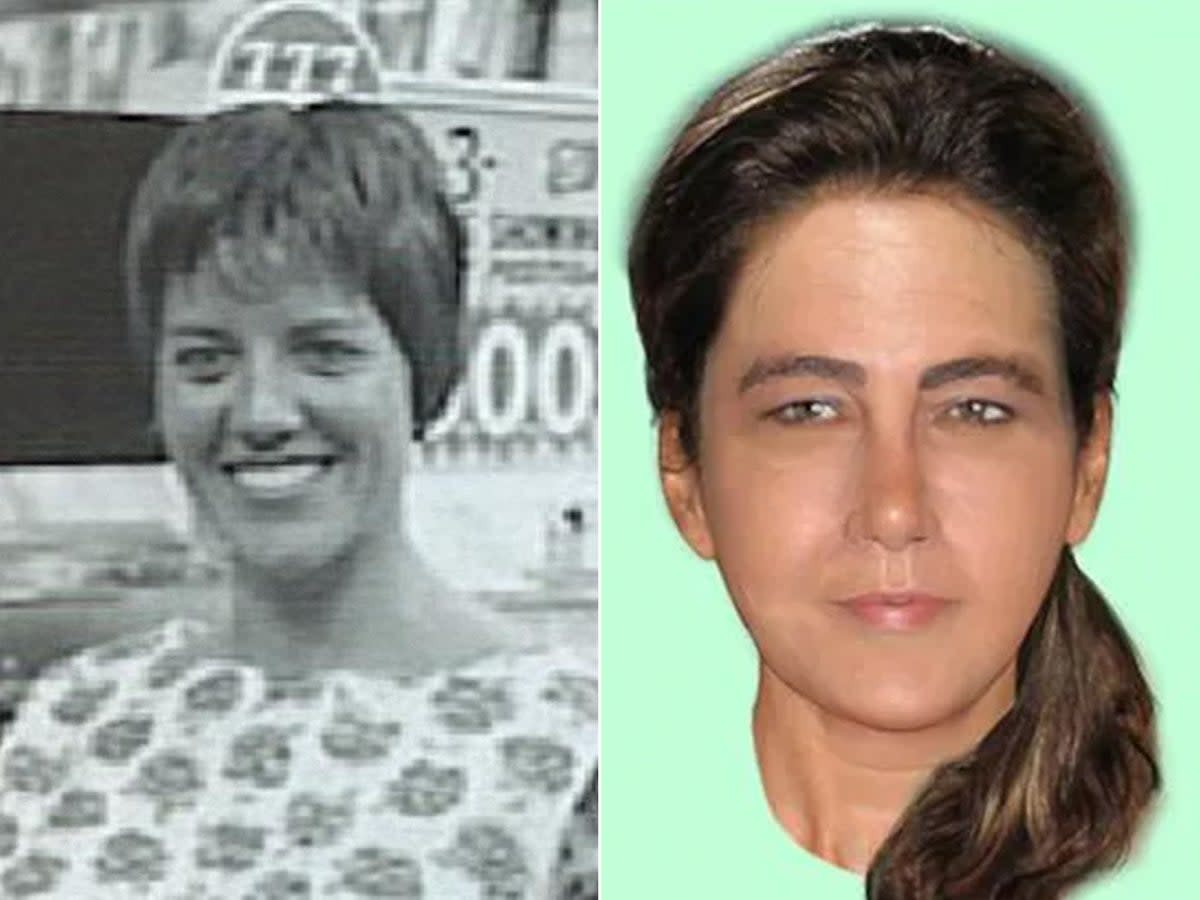 A composite image, right, of 1974 murder  victim nicknamed the Lady of the Dunes was created as authorities attempted for years to ID her - before the FBI on Monay announced the victim as Ruth Marie Terry  (Getty/FBI/Provincetown Police Dept)