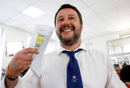 Northern League's leader Matteo Salvini smiles during a news conference in Milan, Italy, June 26, 2017. REUTERS/Alessandro Garofalo