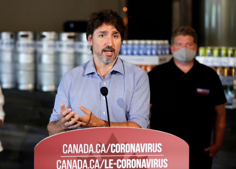 FILE PHOTO: Canada's Prime Minister Justin Trudeau visits the Big Rig Brewery in Kanata