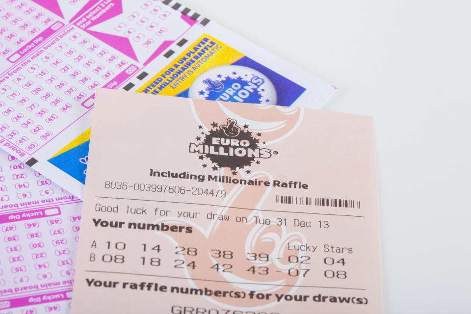 London, United Kingdom - January 07, 2014: A photo of a Euro Millions lottery ticket in the United Kingdom. EuroMillions is a transnational lottery, launched on 7 February 2004 by France's Française des Jeux, Spain's Loterías y Apuestas del Estado and the United Kingdom's Camelot.