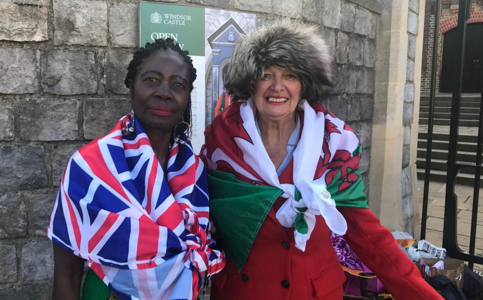 Grace Gotharg and Anne Daley wait to enter as Windsor Castle and St George's Chapel reopen to the public - Andrew Quinn/PA