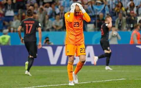 Caballero has no-one to blame but himself for the Croatia goal - Credit: AP / Ricardo Mazalan