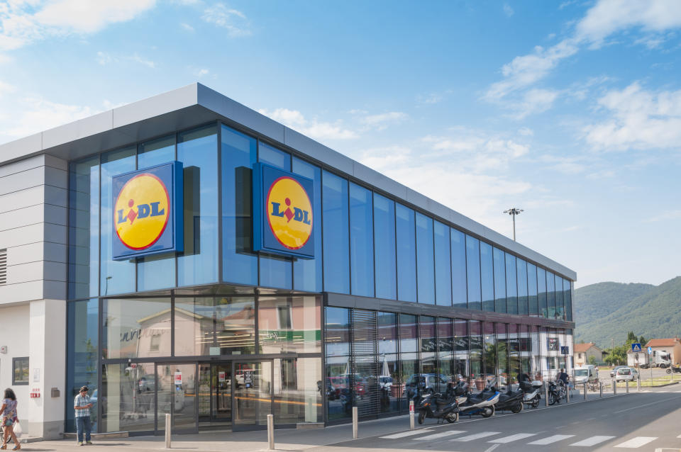 MASSA, ITALY - JULY 26, 2018 - The main entrance to a Lidl grocery store in Italy