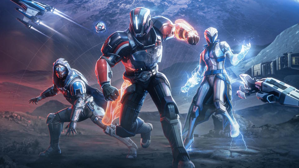  Destiny 2 Mass Effect armor sets - Hunter, Titan, and Warlock. 
