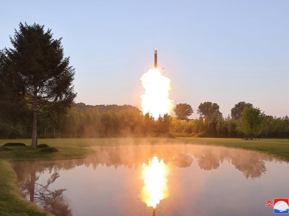 Photo released by the Korean Central News Agency shows an MIRV test conducted on 26 June 2024 (EPA)