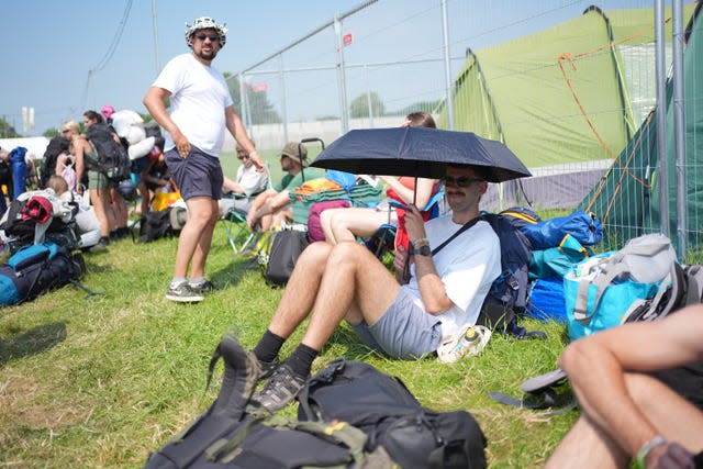 Festivalgoers during the Glastonbury Festival at Worthy Farm in Somerset 