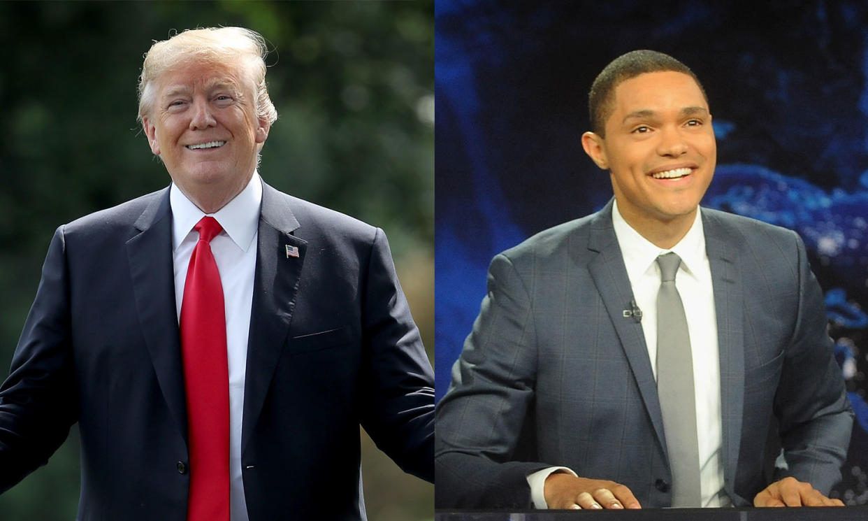Trevor Noah brought<em> The Daily Show</em> to Miami this week, but made a quick trip to Palm Beach, Fla., for a photo op outside Donald Trump’s Mar-a-Lago resort. (Photos: Getty Images)