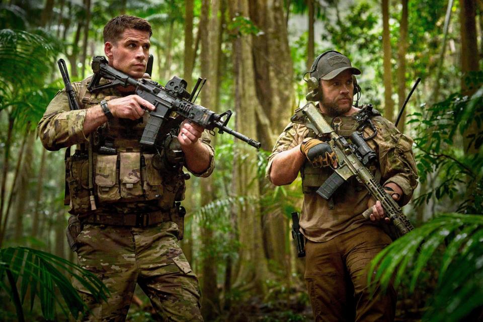 USA. LLuke Hemsworth and Liam Hemsworth in the (C)The Avenue Entertainment new movie :  Land of Bad (2024) .  Plot: A rookie air force combat controller and a seasoned drone pilot support a Delta Force team as they try to shift a mission gone wrong into a rescue operation.  Ref: LMK106-J10436-110124 Supplied by LMKMEDIA. Editorial Only. Landmark Media is not the copyright owner of these Film or TV stills but provides a service only for recognised Media outlets. pictures@lmkmedia.com