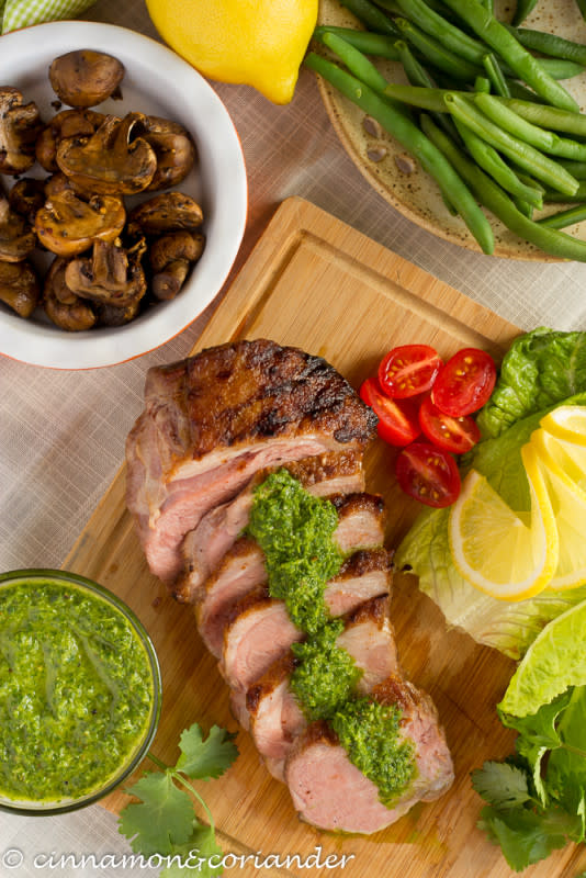 <p>Cinnamon and Coriander</p><p>This lamb sirloin with Argentinian chimichurri sauce makes for a perfect keto and paleo spring dinner or lunch! Adding oven-roasted garlic to the chimichurri sauce takes this Argentinian classic to the next level.</p><p><strong>Get the Recipe: </strong><a href="https://cinnamonandcoriander.com/en/lammlende-zartrosa-mit-chimichurri-sauce-ein-oster-rezept/" rel="nofollow noopener" target="_blank" data-ylk="slk:Lamb Sirloin with Chimichurri Sauce;elm:context_link;itc:0;sec:content-canvas" class="link rapid-noclick-resp"><strong>Lamb Sirloin with Chimichurri Sauce</strong></a></p>