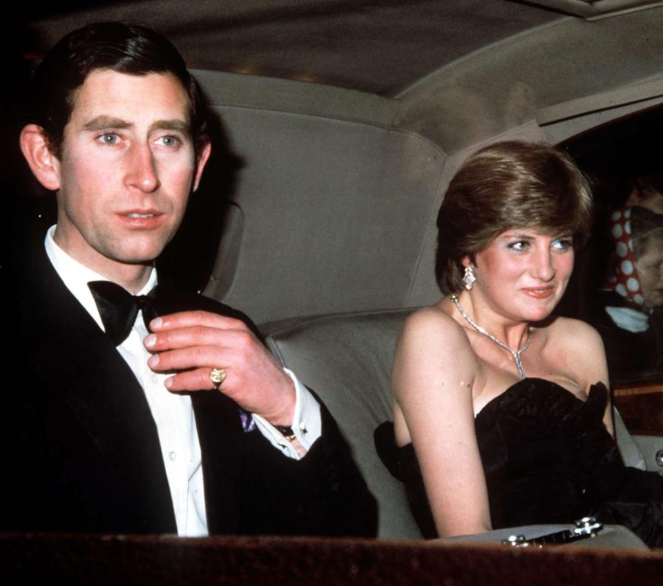 PRINCE CHARLES AND HIS FIANCEE, LADY DIANA SPENCER, ARRIVING AT THE GOLDSMITH'S HALL IN LONDON FOR THEIR FIRST ROYAL ENGAGEMENT TOGETHER