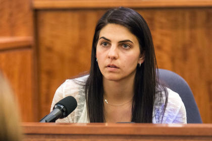 Babysitter Jennifer Fortier testifies during the murder trial of Aaron Hernandez. (AP)