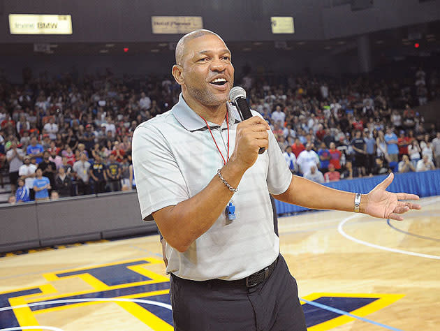 Doc Rivers takes the mic. (Getty Images)