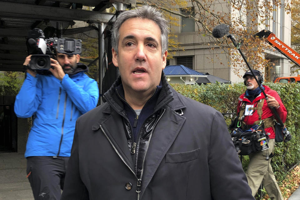 FILE - Michael Cohen, former President Donald Trump's longtime personal lawyer, arrives at Federal Court in New York, on Nov. 22, 2021. (AP Photo/Lawrence Neumeister, File)