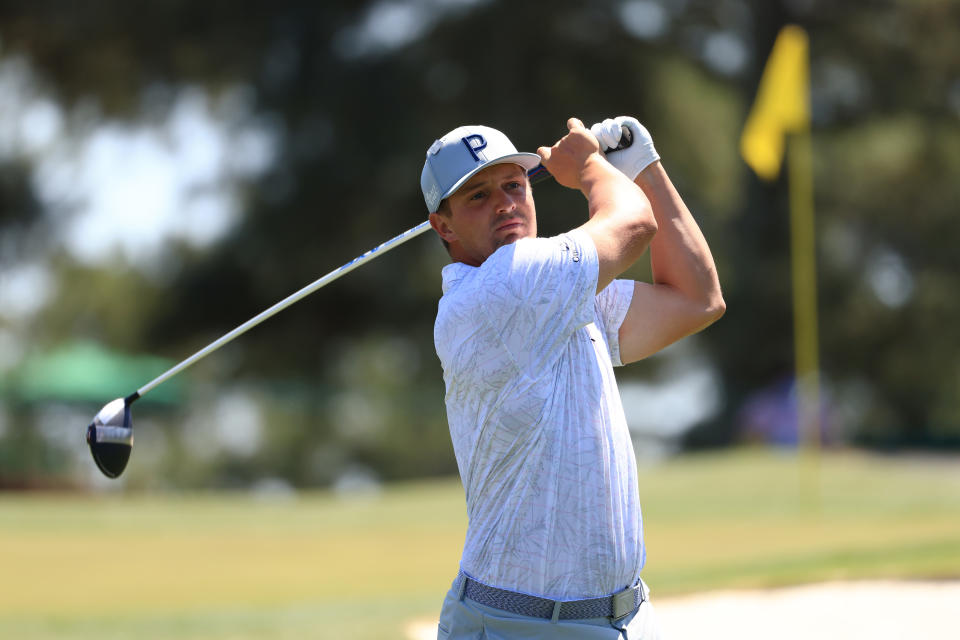 Bryson DeChambeau getting some reps in at Augusta. (Mike Ehrmann/Getty Images)