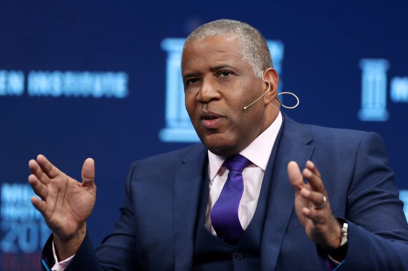 FILE PHOTO: Robert Smith, Founder, Chairman and CEO, Vista Equity Partners, speaks at the Milken Institute's 21st Global Conference in Beverly Hills