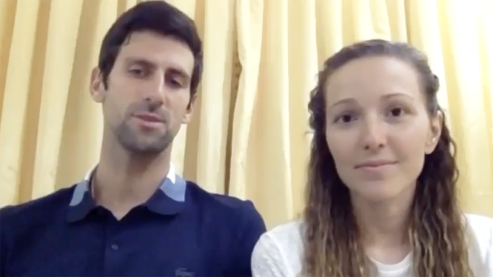 Novak Djokovic and his wife Jelena are pictured on an Instagram video, where they announced a large donation to Serbian health authorities.