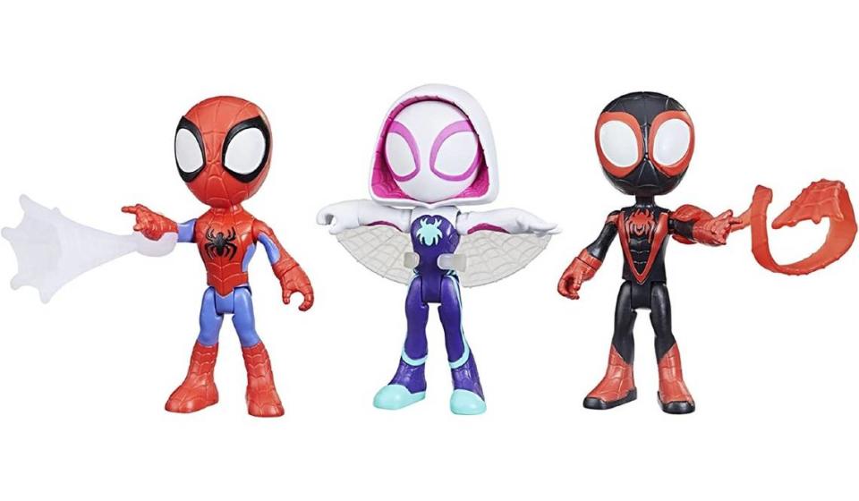 Spider-Man, Ghost-Spider, and Miles Morales team up in this iconic action figure set.