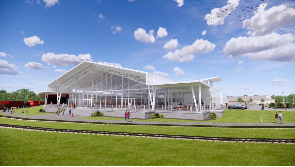 The National Railroad Museum's $15 million expansion, seen here in a rendering, would add outdoor event space, indoor event space, room for four train cars, a classroom and a mezzanine level.