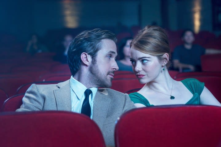 Ryan Gosling and Emma Stone in the cinema in La La Land