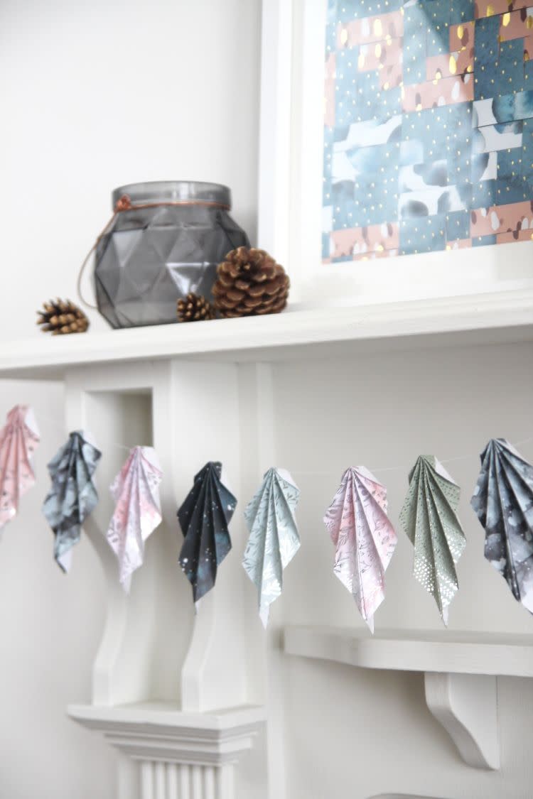 diy origami leaf garland fall mantel decor