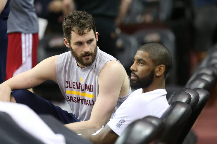 Kyrie Irving and Kevin Love seem to enjoy the word “peculiar.” (Getty)