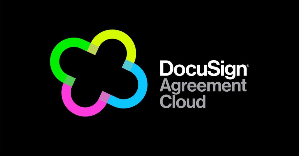 Cloud-shaped logo with multiple colors next to text reading DocuSign Agreement Cloud.