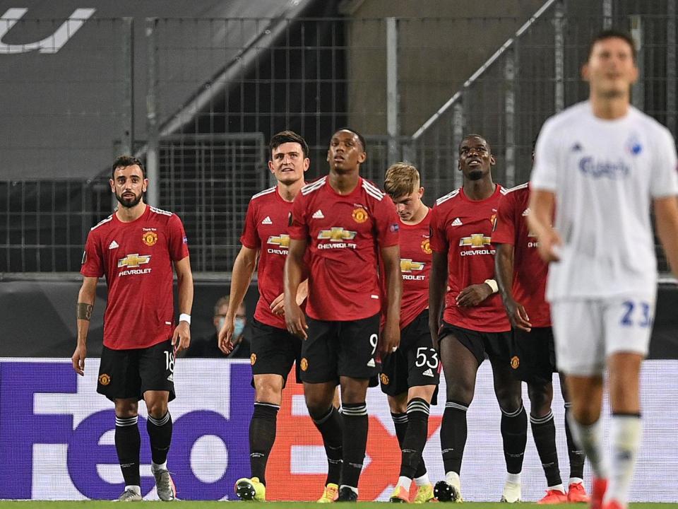 United celebrate against Copenhagen: POOL/AFP