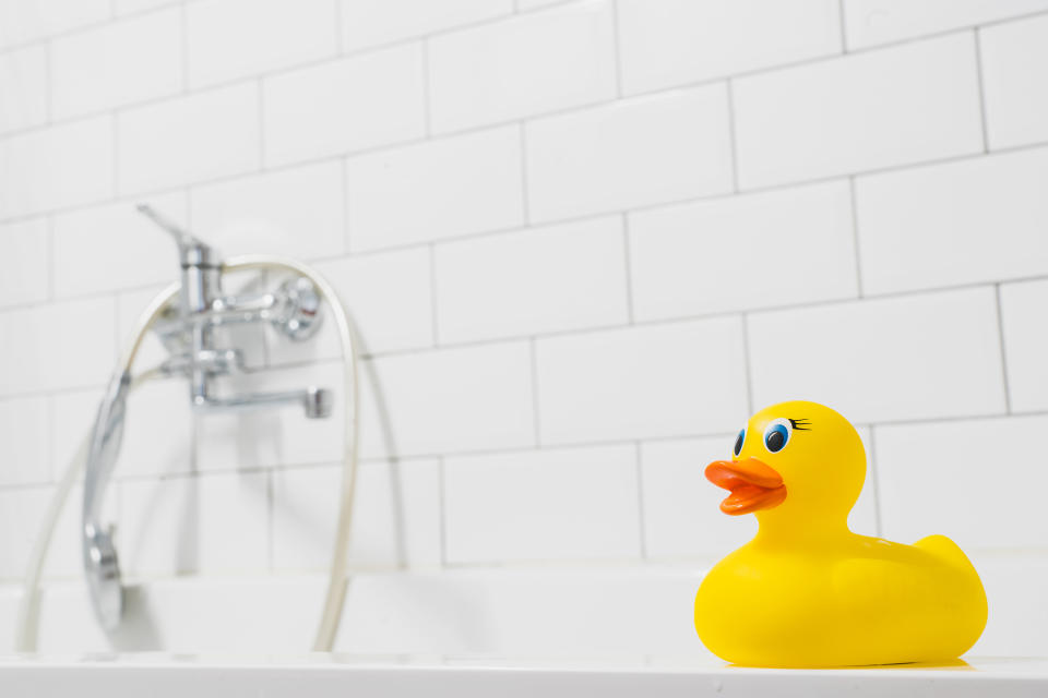 Beware the innocent-looking, squeezable rubber duck, which can actually collect water inside that collects mold, posing risk to the eyes of tiny bathers, as mom and writer Eden Strong found out the hard way. (Photo: Getty Images)