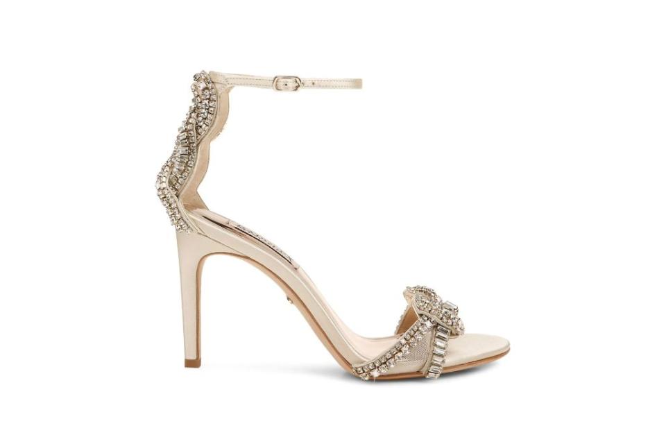 badgley mischka, ankle strap sandals, jeweled sandals