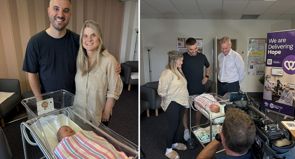 Leanna and her partner Theo, with their newborn Bonnie.