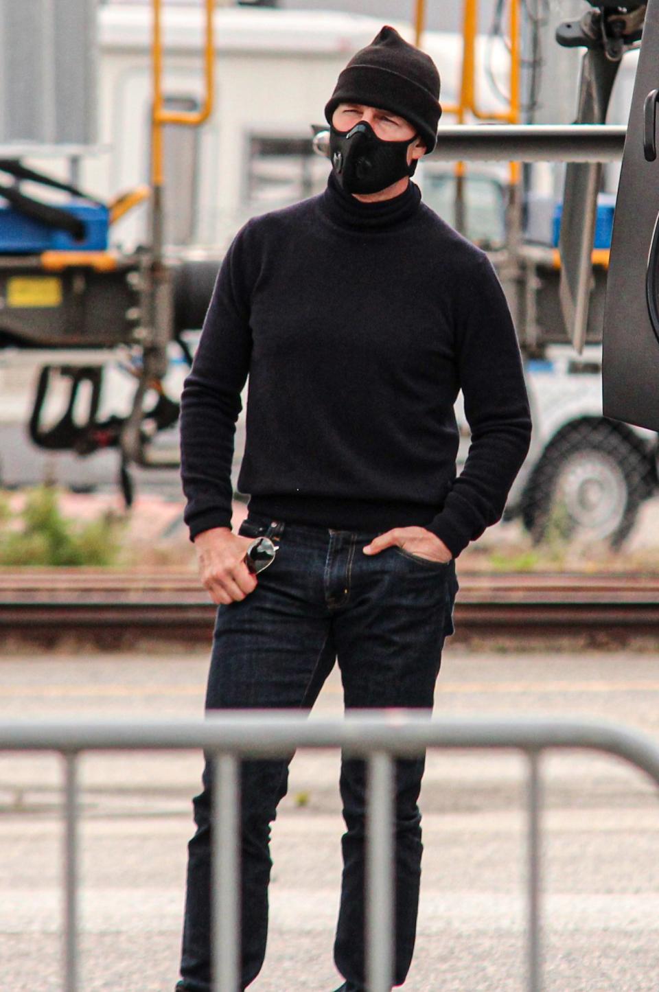 <p>Tom Cruise is seen on set while filming the seventh installment of the <i>Mission: Impossible</i> franchise on Saturday in Åndalsnes, Norway. </p>