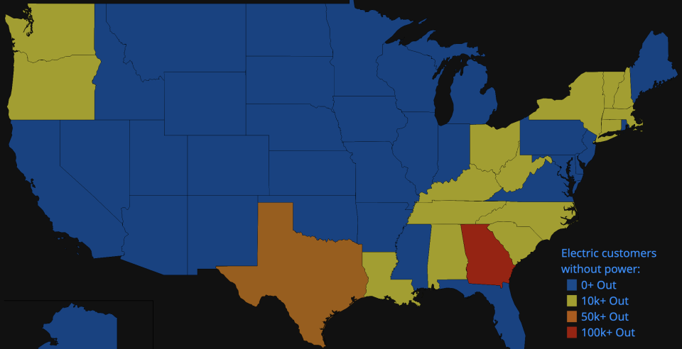 Power cuts increased in states across the US on Friday as the polar vortex set in (poweroutage.us)