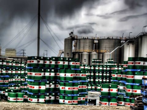 oil barrels in a storm