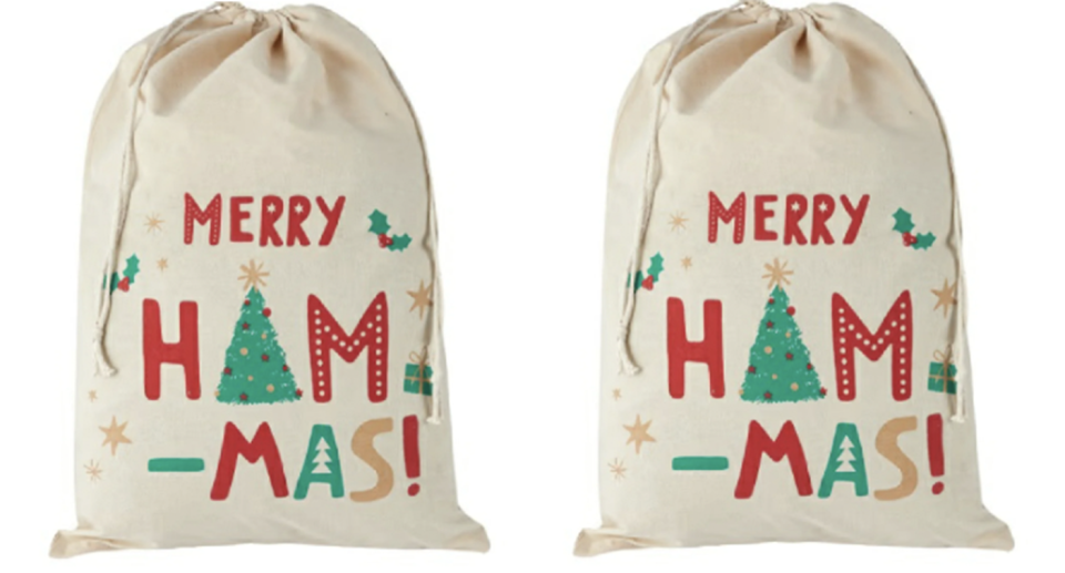 The Kmart ham bag pictured with the name Ham-mas on the front. Source: Kmart. 