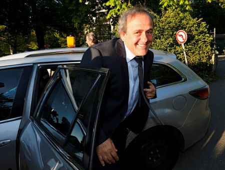 UEFA President Michel Platini arrives for a hearing at the Court of Arbitration for Sport (CAS) in an appeal against FIFA's ethics committee's ban, in Lausanne, Switzerland April 29, 2016. REUTERS/Denis Balibouse