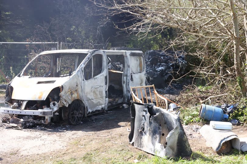 The aftermath of a van and boat fire off the A390 in Threemilestone near Penstraze -Credit:Maddie Bawden