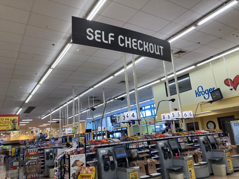 Self checkout kiosks at Kroger