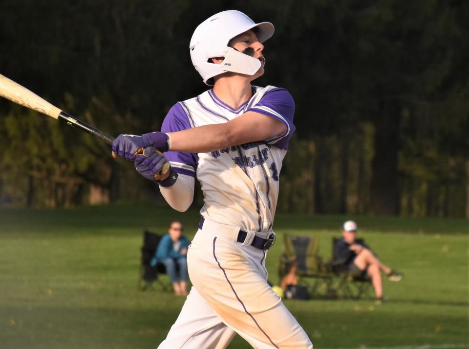 David Valasek follows through on his swing for West Canada Valley during a Monday game against Sauquoit Valley. Valasek reached base four times with two hits and two walks in a 13-5 victory.
