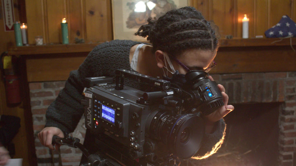 Hofstra student Madison Spence-Moore checks the DP’s shot for continuity on the set of “Where the Horizon Lies,” student Nerys Muller’s thesis film. - Credit: Courtesy of Hofstra University