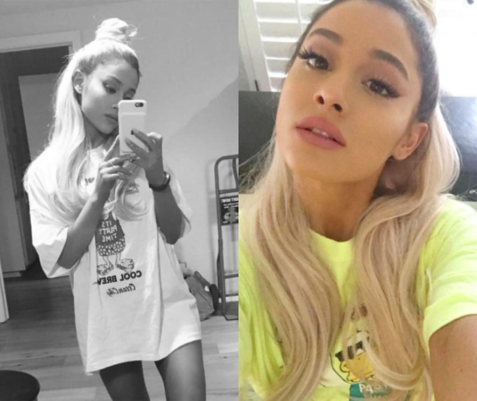 <p>En novembre, Ariana a choqué ses fans en présentant sa nouvelle teinte blonde sur Instagram. Elle a rapidement rassuré ses fans en précisant en légende qu’elle portait une perruque. <em>(Photos : Instagram/November 2016)</em> </p>