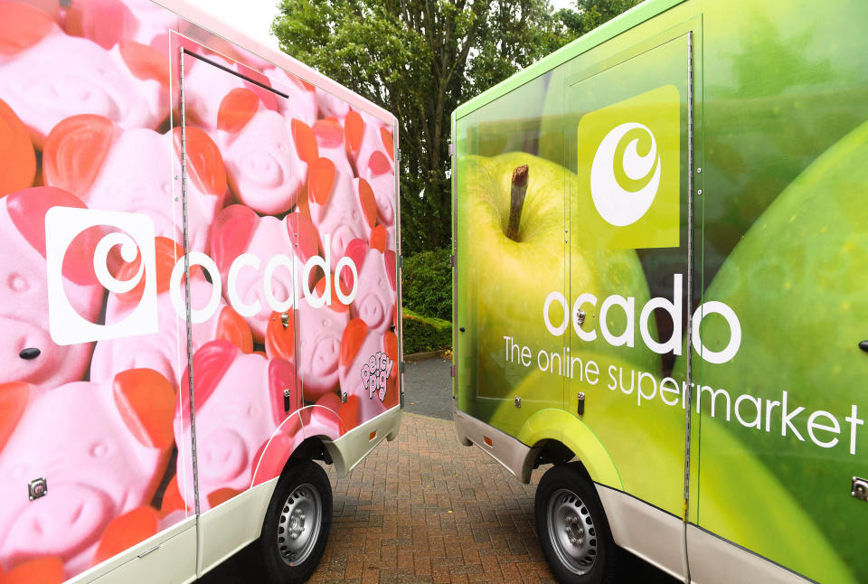 EMBARGOED TO 0001 TUESDAY SEPTEMBER 1 EDITORIAL USE ONLY A fleet of limited-edition Percy Pig delivery vans are unveiled as Ocado marks the arrival of the full M&S Food range to the online supermarket's website from today, September 1st.