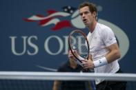 Andy Murray of Britain celebrates after winning a point against Adrian Mannarino of France during their second round match at the U.S. Open Championships tennis tournament in New York, September 3, 2015. REUTERS/Brendan McDermid