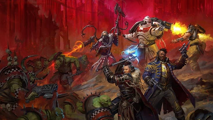  Warhammer 40,000 adventurers battling Orks in Wrath & Glory. 